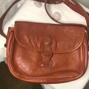 MARCUS genuine leather brown crossbody. Made in Hong Kong.